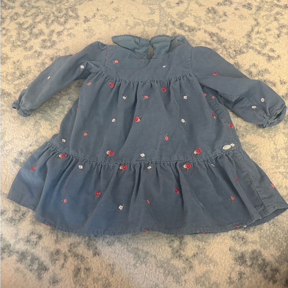 Tartine et Chocolat Blue Toddler Dress with Floral Accents